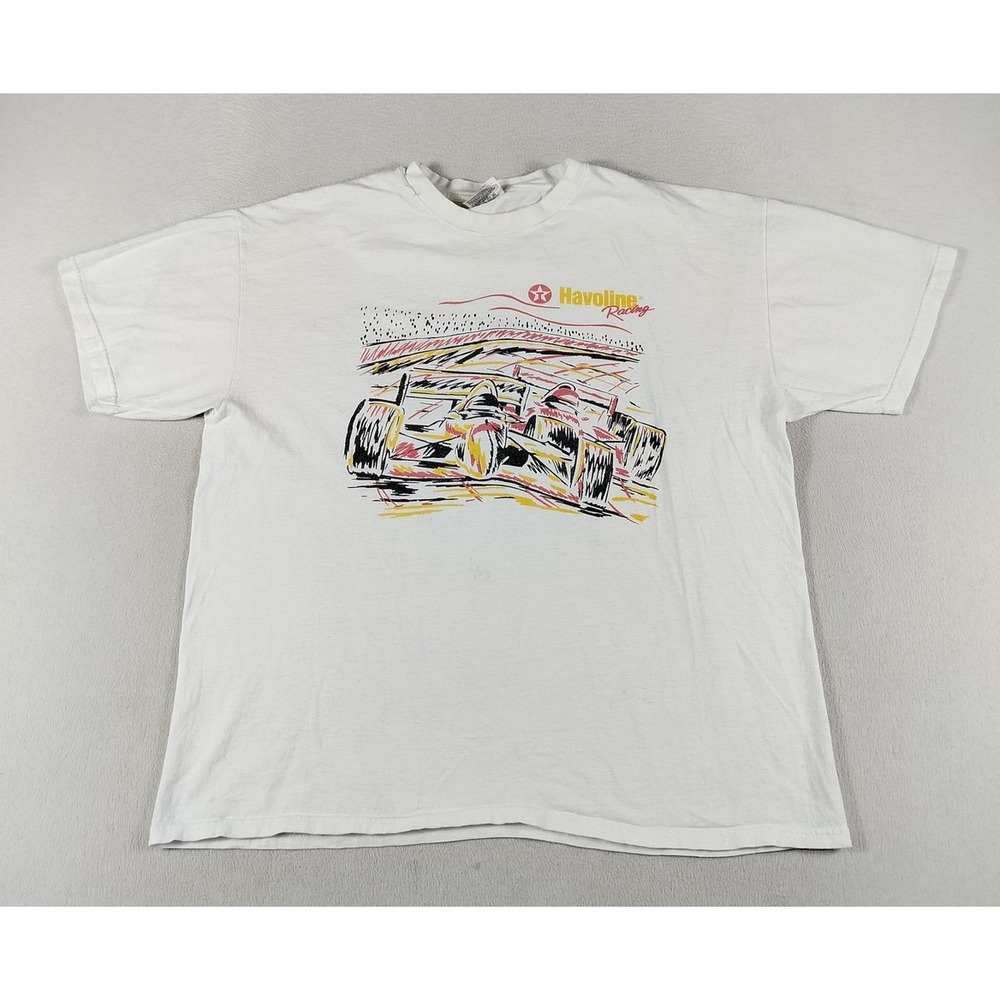 Vintage Havoline Racing Shirt Mens XL‎ White Race Car Graphic Stedman Hanes 90s